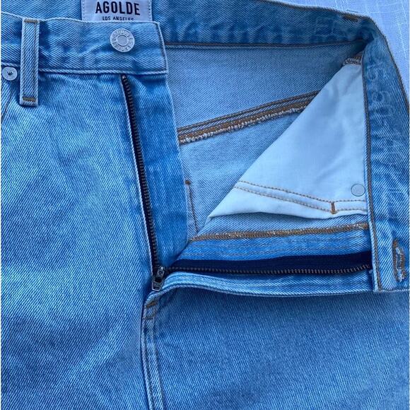 New Agolde Women Light Wash Distressed Ripped Jean Denim Mini Skirt Size 27 - Picture 7 of 11